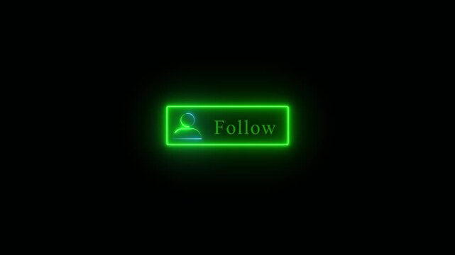 Glowing neon Media follow icon animation. on black background. Motion graphics of following concept