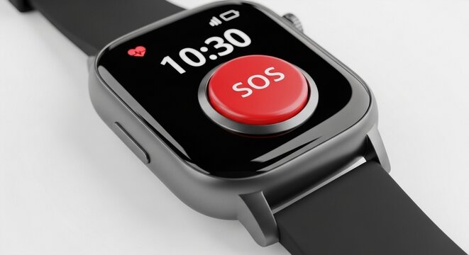 Smartwatch with large red SOS button for emergency situations and quick alerts