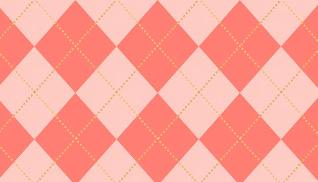 Seamless argyle check pattern with coral pink and blush rose diamonds