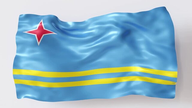 This animation displays the waving motion of a flag of Aruba. It includes red and yellow designs. The movement adds life to the appearance, showcasing the flag's colors