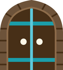 Fototapeta premium Brown wooden door with arch and blue bands as a flat design vector icon
