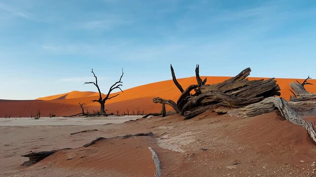 Namibia, dried trees in the desert, vibrant colors