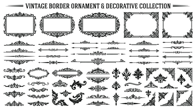 Vintage Decorative Ornaments and Borders Collection: Elegant Flourishes and Frames