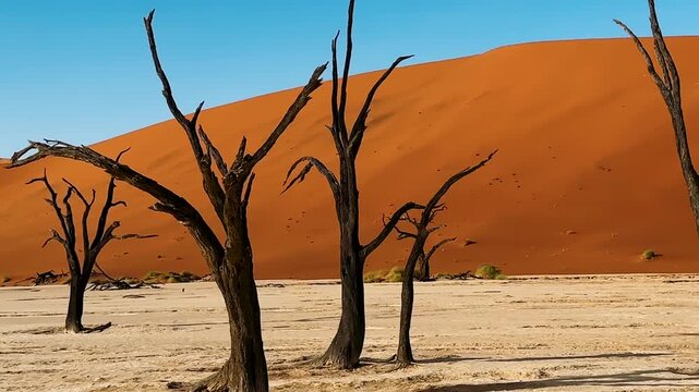 Namibia, dried trees in the desert, vibrant colors