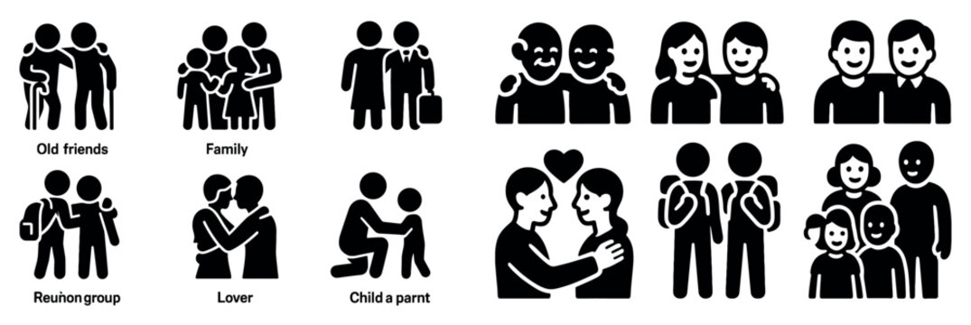 Family icons with couple child parent minimal