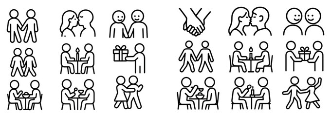 Fototapeta premium Relationship icons with people and couples outline