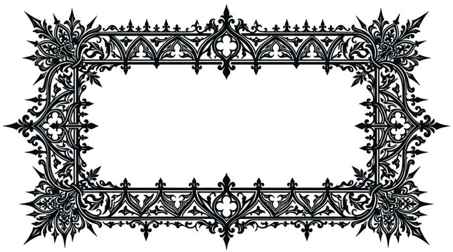 Ornate Gothic Frame, Vintage Decorative Border, Victorian Scrollwork, Black Filigree Design