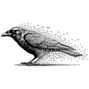 A dynamic illustration of a bird dispersing into particles on a white background shows zb.ai concept.