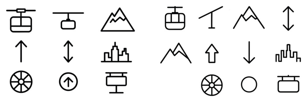Travel icons with cable car mountain arrow minimal