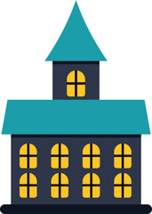 Fototapeta premium Spooky haunted house illustration featuring a dark building with glowing yellow windows