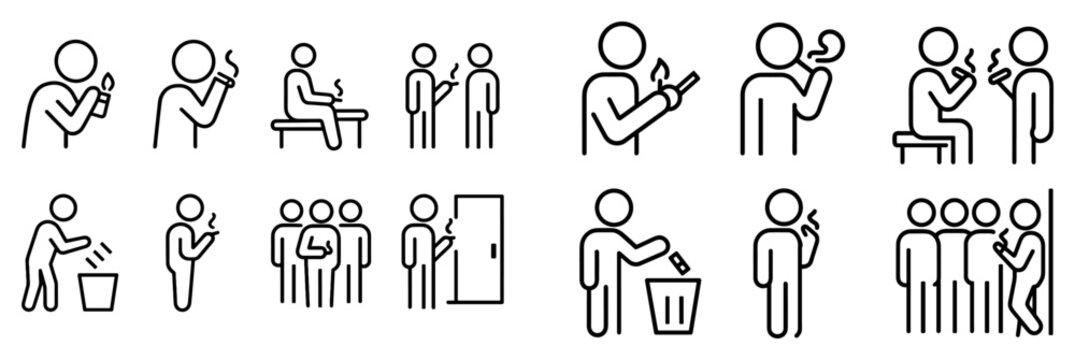 Social behavior icons with phone group trash outline