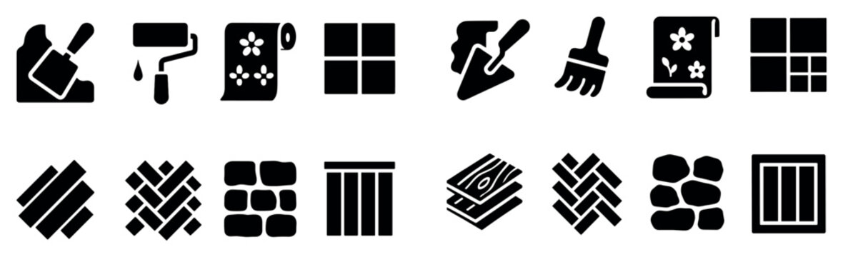 Home repair icons with brush roller trowel bold