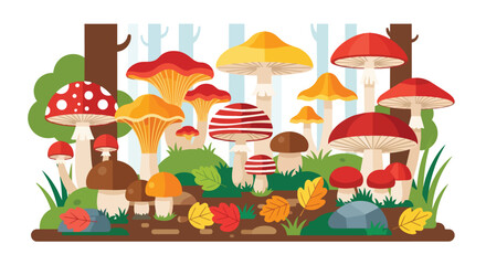 Fototapeta premium Vibrant Mushroom Forest Illustration - Autumn Colors