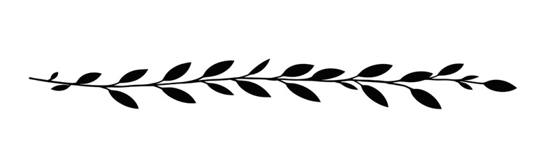 leaf branch divider silhouette with repeating leaves minimal botanical border black vector illustration isolated on white background © Arun