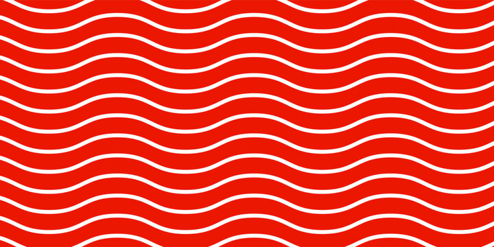 Red and white seamless pattern with wavy lines. Background with wavy horizontal stripes.