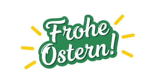 Frohe ostern greeting card text with yellow decorative rays isolated on white background