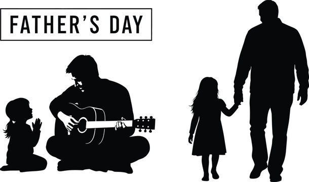 Father's day vector illustration family silhouette with guitar celebrating parenthood and love in a modern design