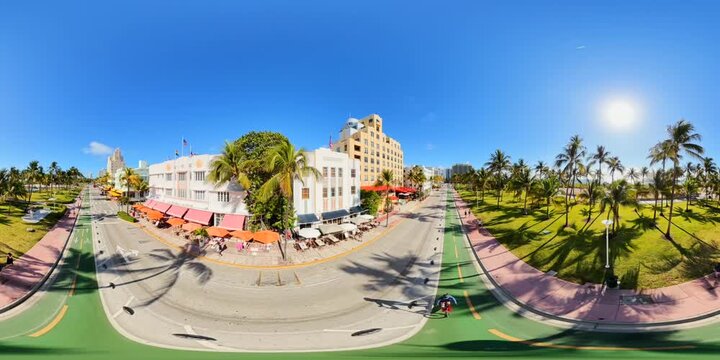 360 virtual tour footage Miami Beach Ocean Drive shot on a 360 drone