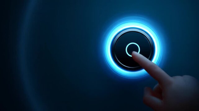 Finger pressing glowing button interface for technology and control concepts