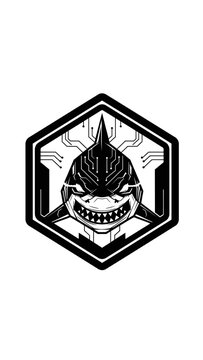 Cybernetic Shark Emblem: Futuristic Marine Predator Logo, Digital Circuit Design