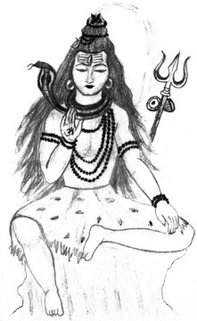 Shivji In Dhyan Full Body Drawing Or Pencil Sketch