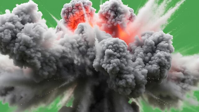 A massive explosion occurs with a giant mushroom cloud rising high into the air suddenly.