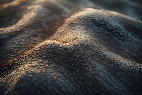 The textured surface of a rugged elephant skin glistens in the sunlight.