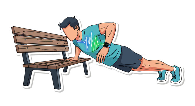 Man doing bench dips exercise in a park for fitness and healthy lifestyle