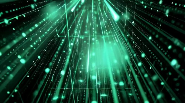 Digital green data stream background flow.