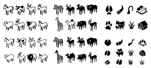 Fototapeta premium Farm and wildlife animal icons set