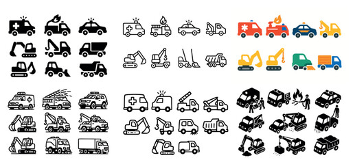 Fototapeta premium Construction and emergency vehicle icons