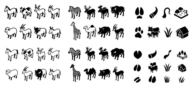 Farm and wildlife animal icons set