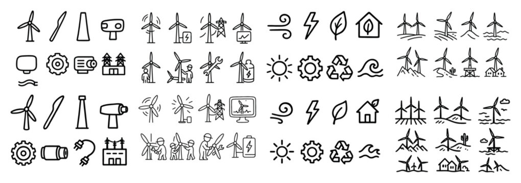 Wind energy icons and eco symbols collection