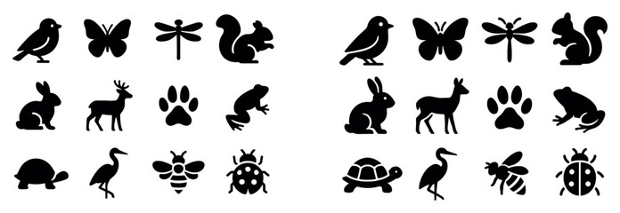 Fototapeta premium Nature icons with bird butterfly squirrel silhouette