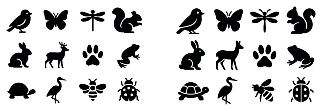 Nature icons with bird butterfly squirrel silhouette
