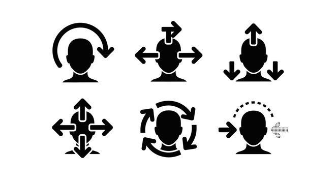 Human Head Icons: Rotation, Expansion, Contraction, Movement, Transformation, and Ideas