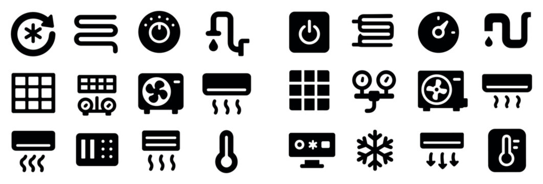 Hvac icons with fan and thermostat flat