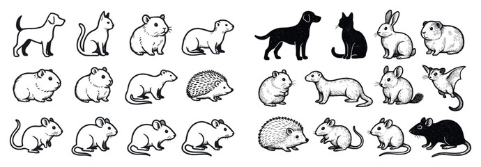 Obraz premium Animal icons with dog cat rodent minimal