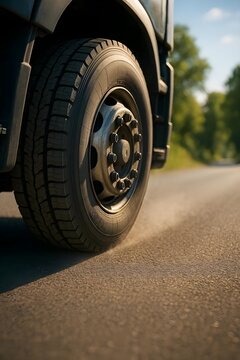 ruota di un camion su strada