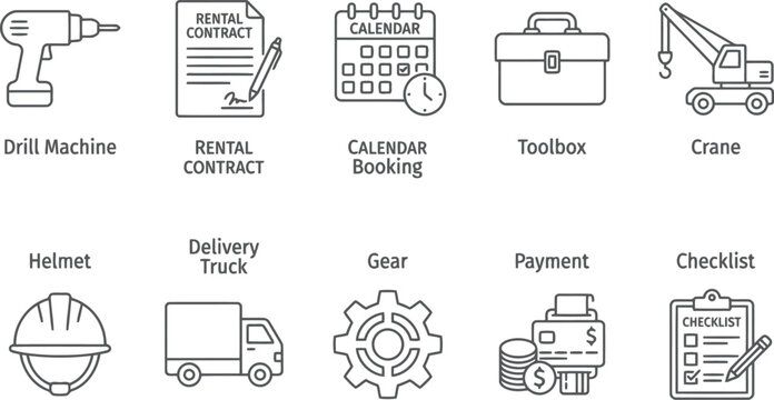 construction tools and equipment icons set