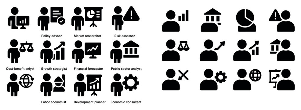 Business icons with person chart bank minimal