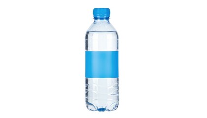 Fototapeta premium A cold, clear bottle of fresh mineral water is isolated on a white background as a healthy plastic beverage container filled with pure, transparent liquid refreshment