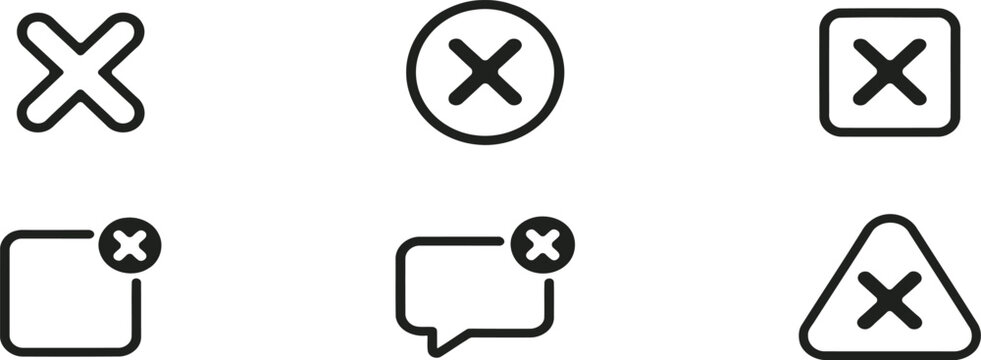 Set of black line icons representing various 'no' or 'cancel' symbols and warnings