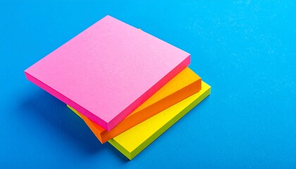 Fototapeta premium Colorful Sticky Notes on Blue Background Representing Office Supplies Organization and Creative Photography