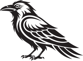 Obraz premium Tribal raven silhouette vector illustration art in black and white on transparent background