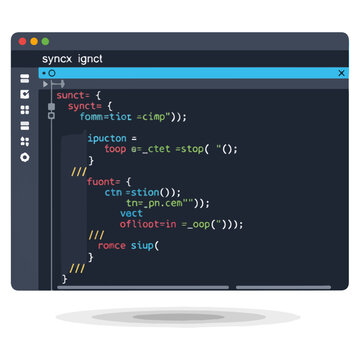 dark mode programming code editor window flat vector illustration
