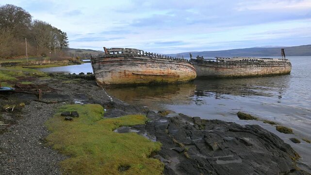 Derelict fishing boats in Salen, Mull.