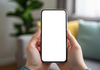 Fototapeta premium Person holding smartphone with blurred background in a public setting