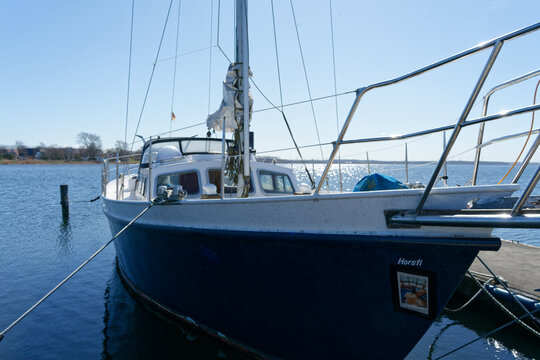 Germany, Mecklenburg Vorpommern, Rerik, April 8, 2026: Sailboat Horsti moored in Rerik harbor in Ostsee