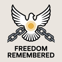 Obraz premium Dove breaking chains symbolizing freedom remembered, vector illustration